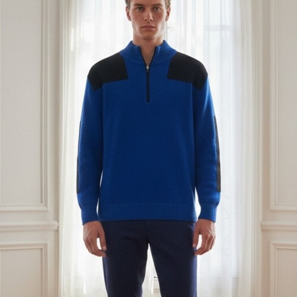 Obermeyer Men's Blue Quarter Zip Wool Blend  Sweater Large